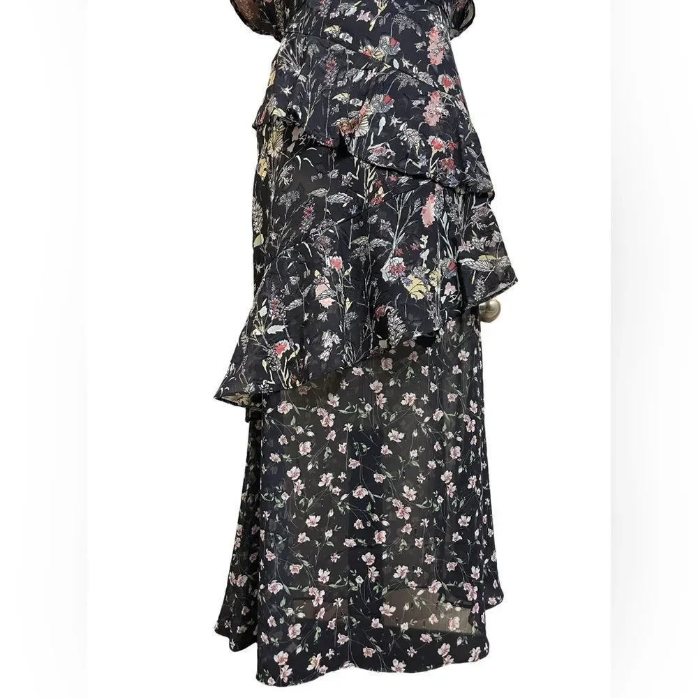 Anthropologie Foxiedox “Carolina” Navy Blue Floral Layered Semi-Sheer Midi (2) - Picture 8 of 16